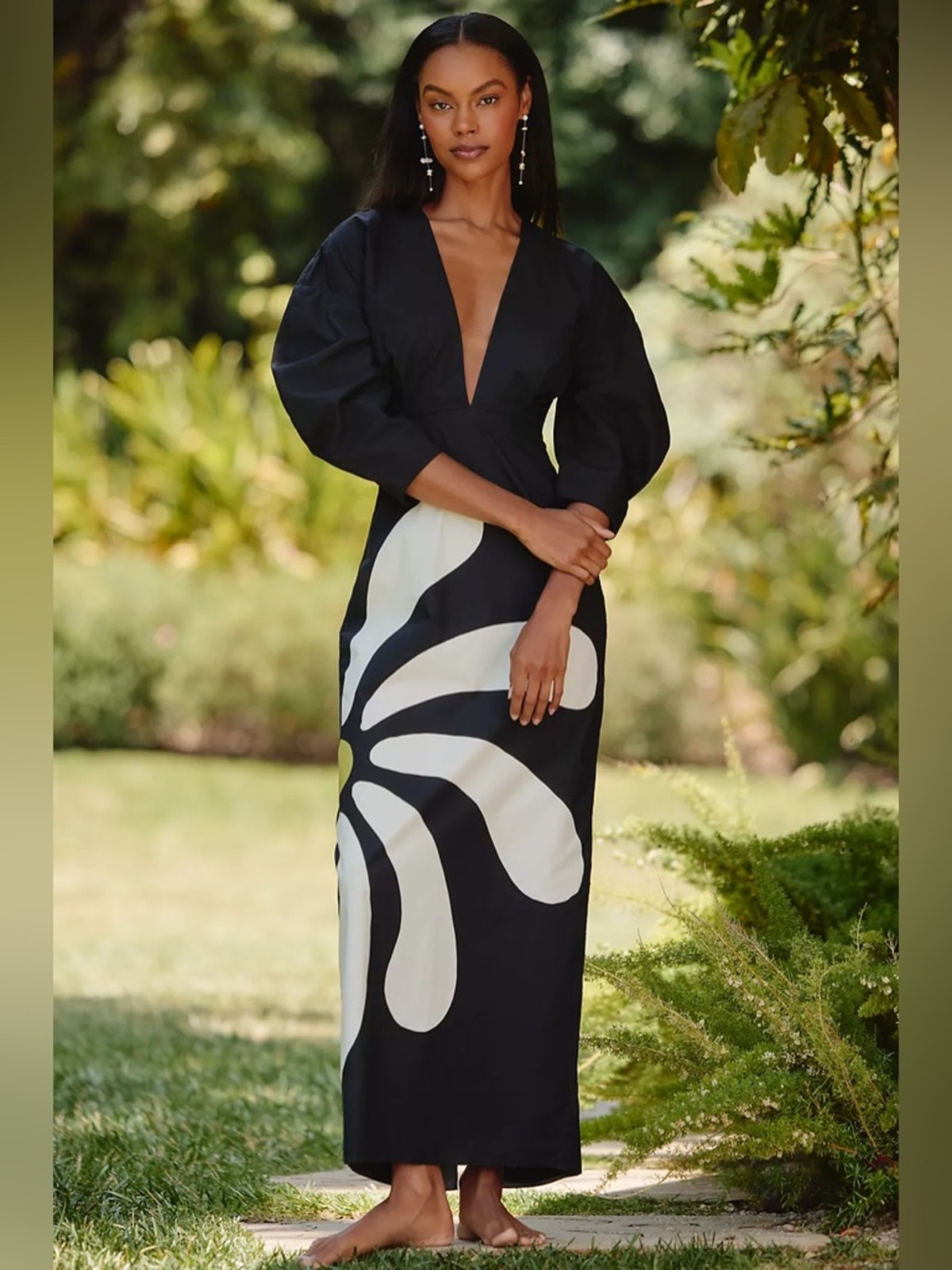 Cala De La Cruz Peninsula Cotton Puff-Sleeve V-Neck Maxi Dress